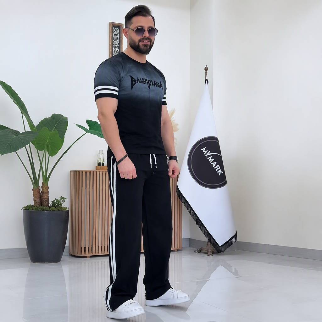 ست تیشرت و شلوار مردانه نوار کنفی 🌿 با کیفیت عالی✅ سیمو23053