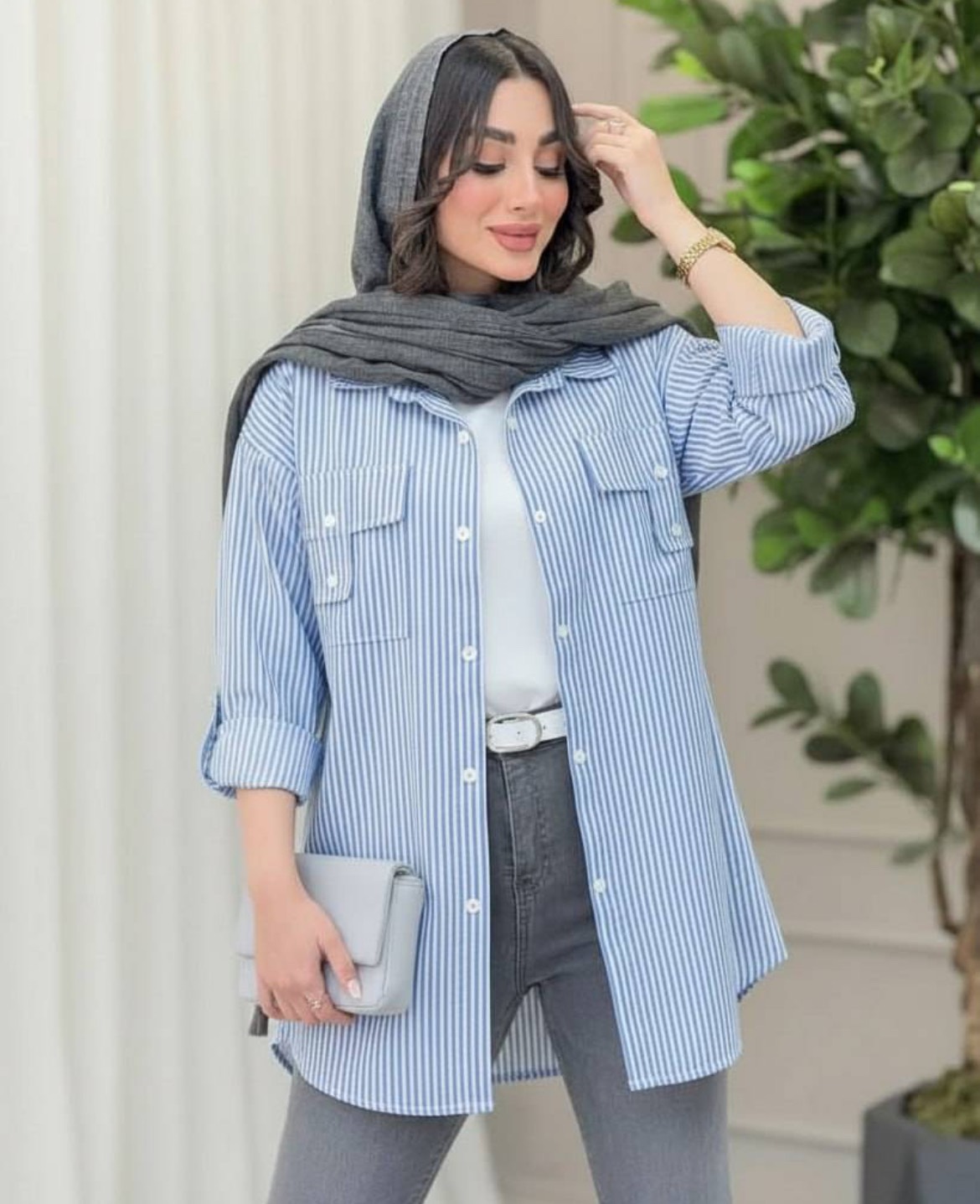شومیز راه راه ناکایا جنس نخ تترون سوپر درجه یک 😍😍کد۲۲۳۳۲ نیکی