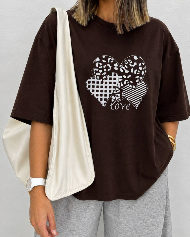 تیشرت باکسی طرح Love ❤️با رنگ بندی و کیفیت عالی ✅ ساری23078
