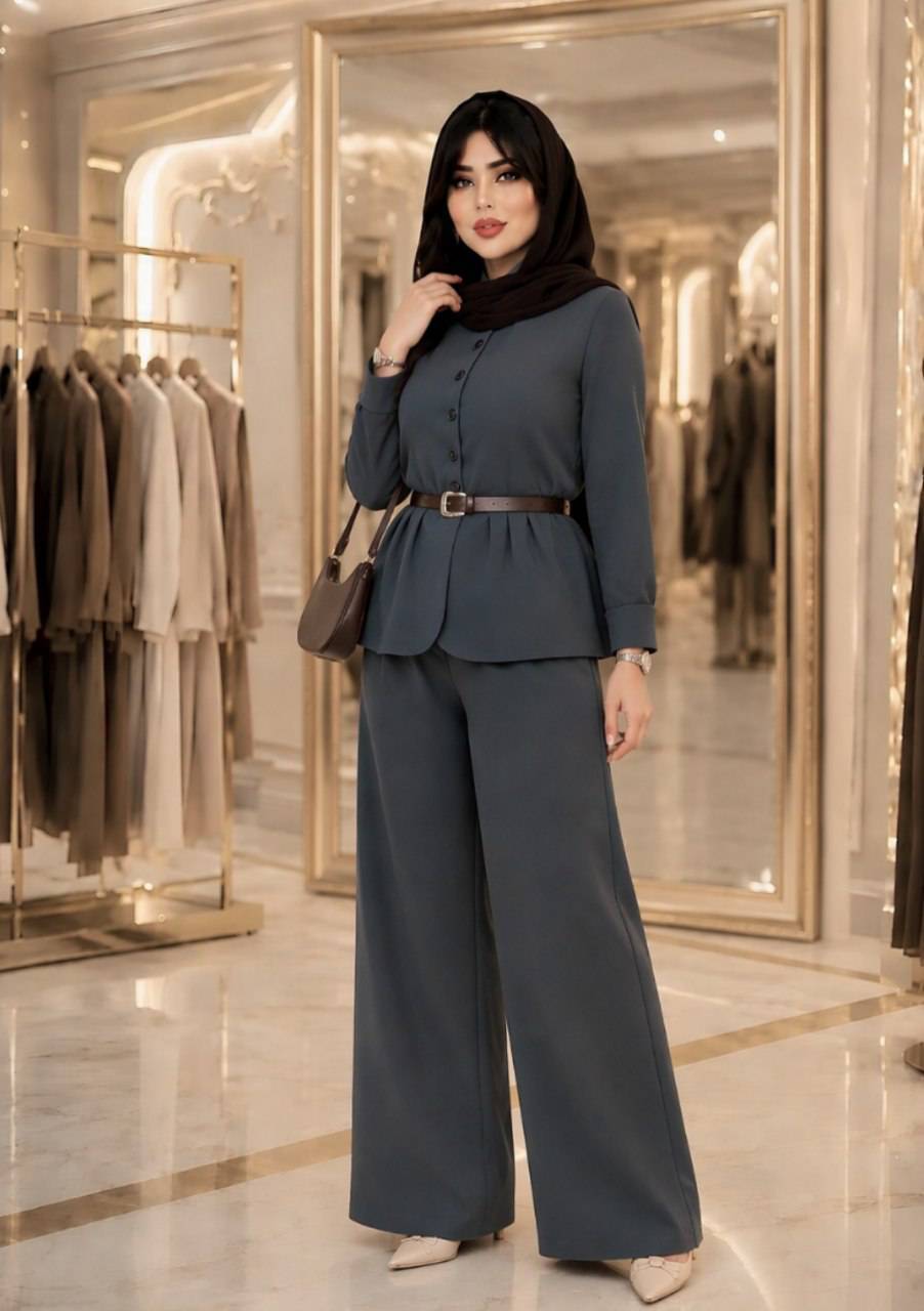 ست مانتو شلوار کمربندار سمیه😍♥کد 23059 ناز