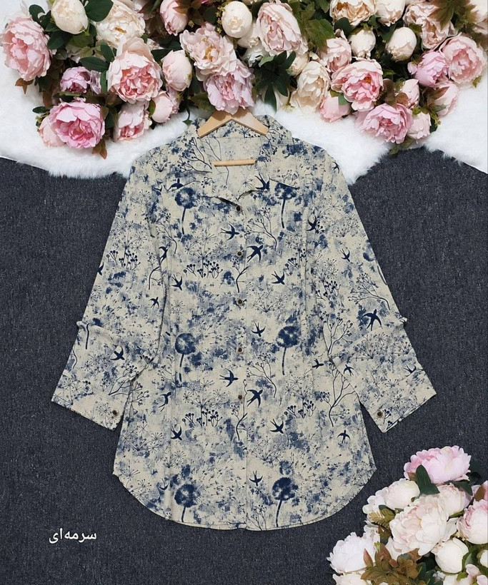 شومیز مانتویی پرستو جنس لنین نخ درجه یک😍👌🏻کد 23076 آرات