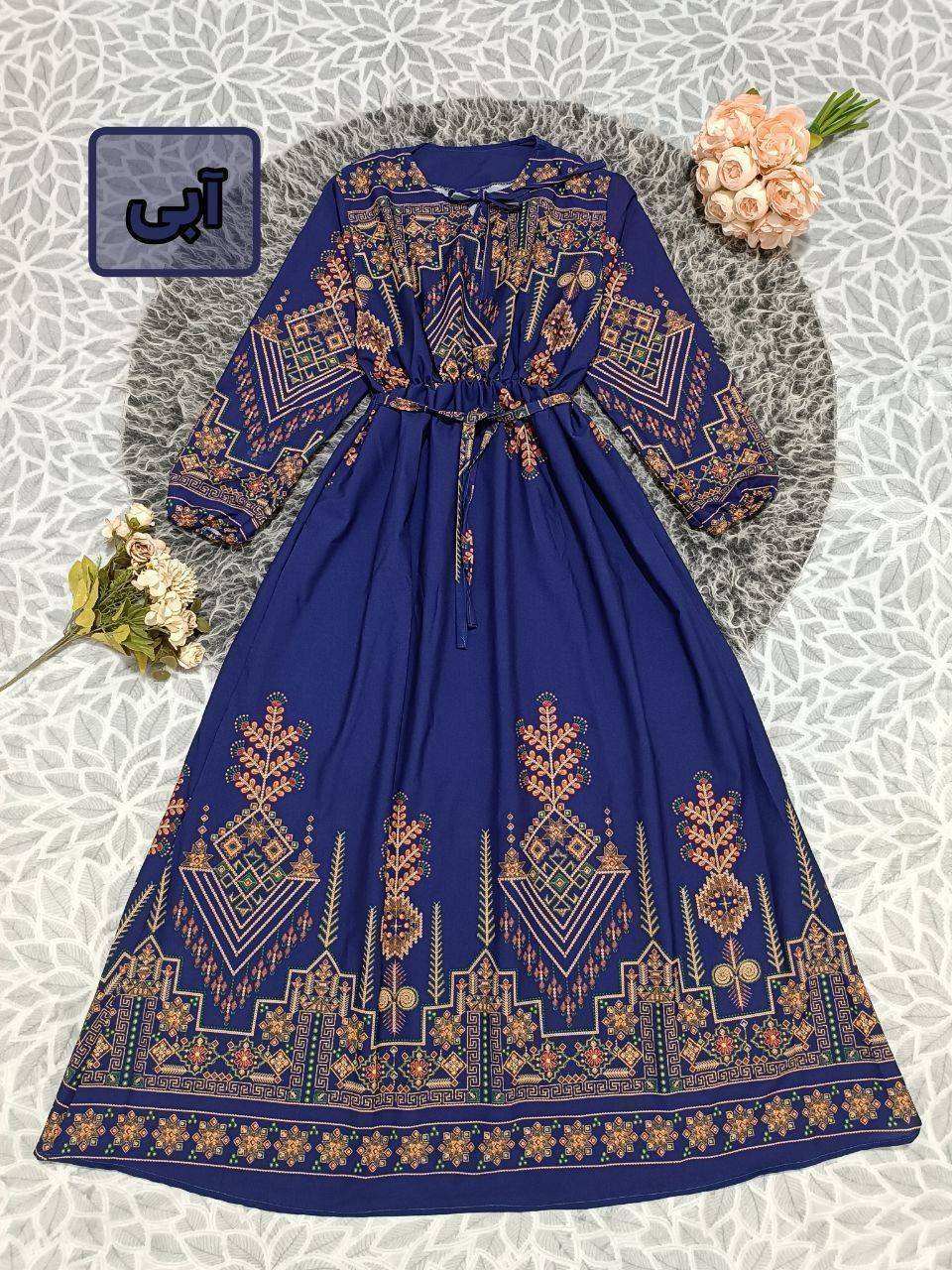 پیراهن کتیبه کلوش آبی وسبز جنس بوگاتی 🌈🌈کد۲۳۲۲۴ دلتا