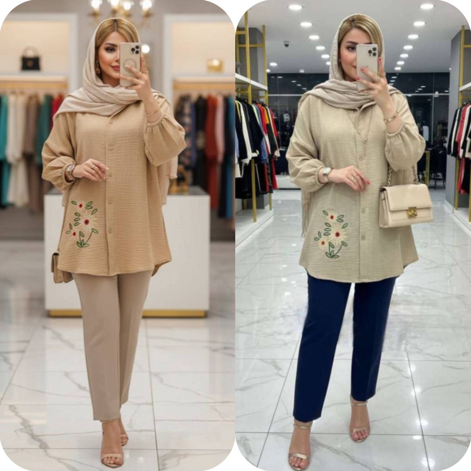 شومیز مانتوی سه گل بابونه 🌼 با رنگبندی و کیفیت عالی✅ والی18066