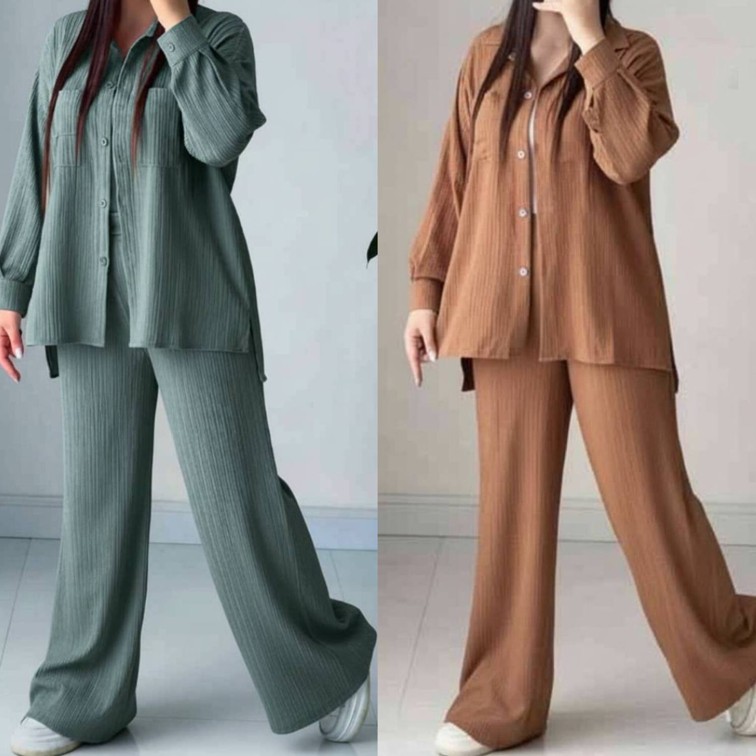 ست مانتو و شلوار کراش 🌿 با رنگ بندی و کیفیت عالی ✅والی18372
