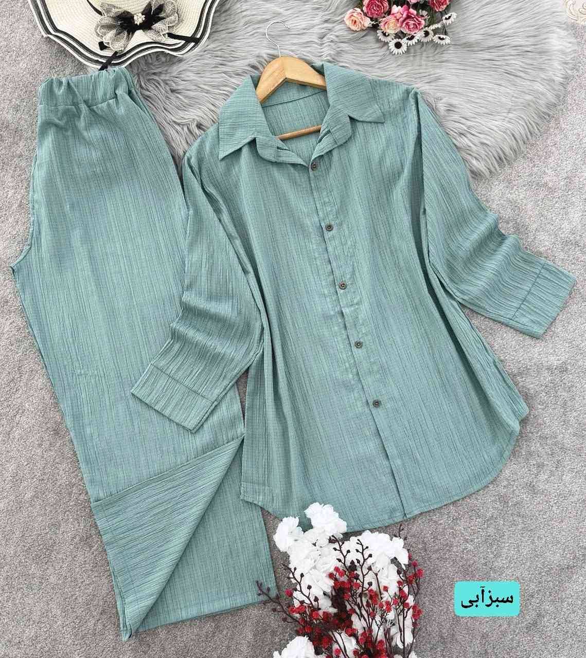 ست مانتو و شلوار کراش 🌿 با رنگ بندی و کیفیت عالی ✅والی18372