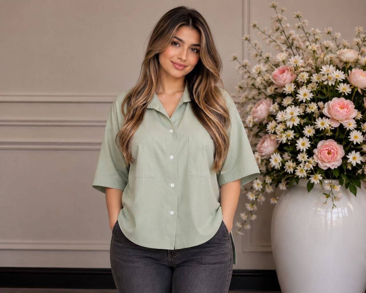 شومیز مانتویی ترانه با کیفیت پارچه عالی😍♥کد 22635 آرات