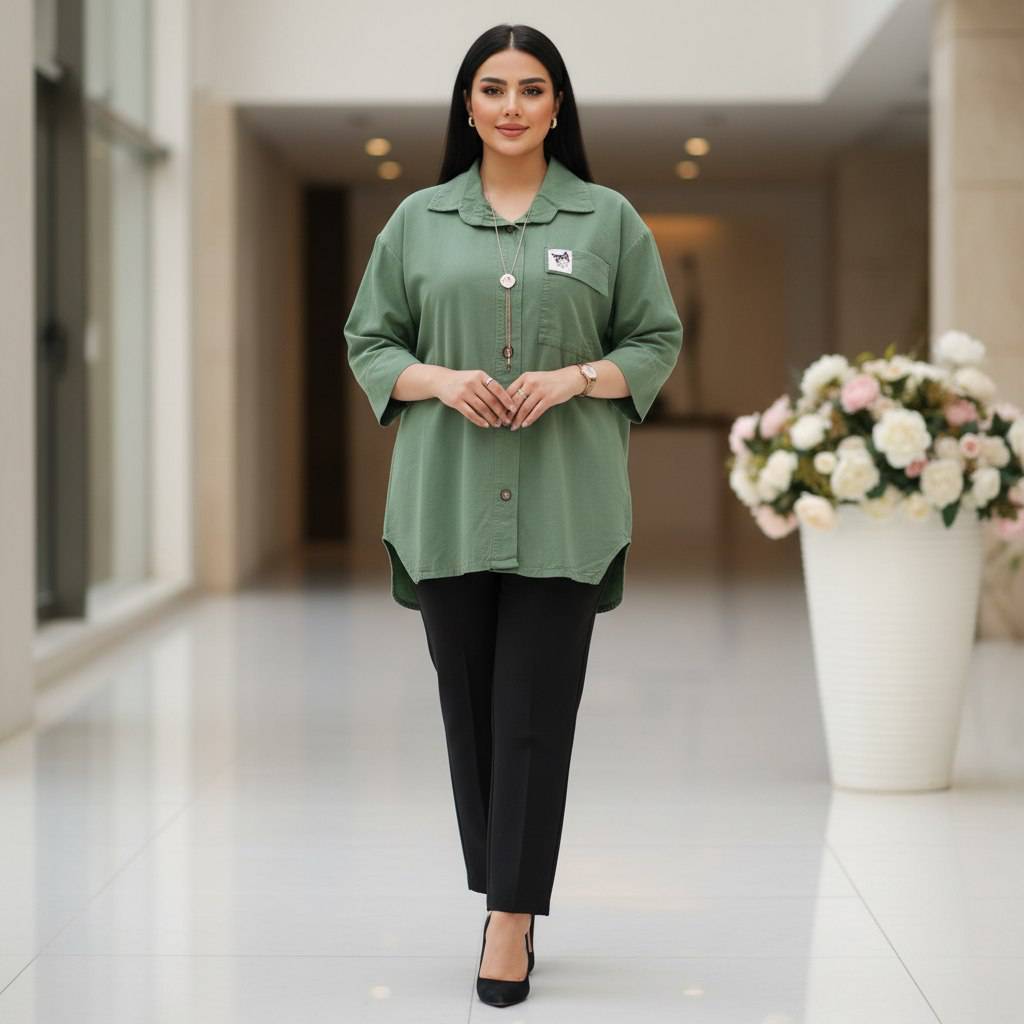 شومیز مانتویی کرومی جنس لنین وارداتی✅♥کد 16345 آرات