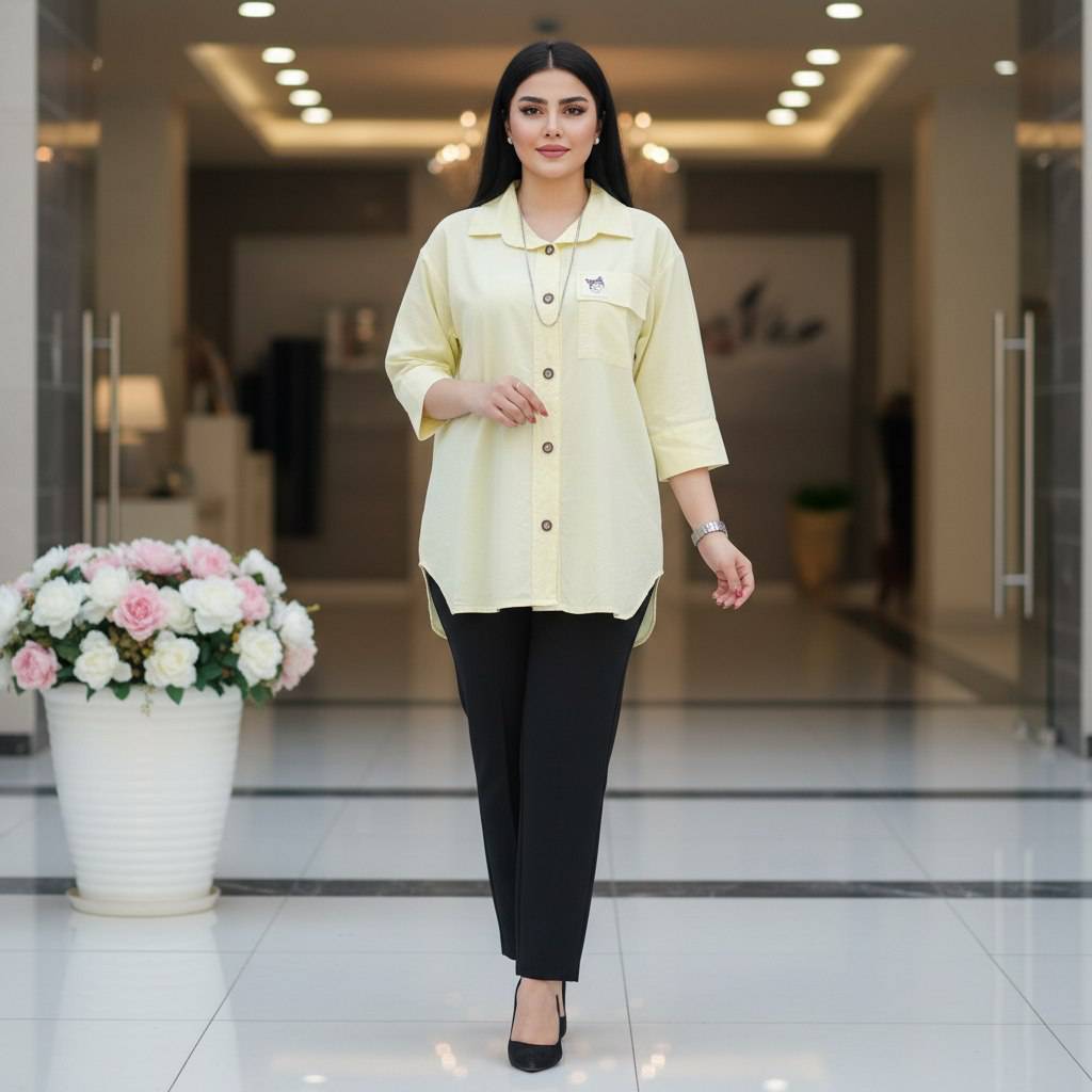 شومیز مانتویی کرومی جنس لنین وارداتی✅♥کد 16345 آرات