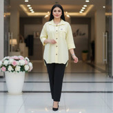 شومیز مانتویی کرومی جنس لنین وارداتی✅♥کد 16345 آرات