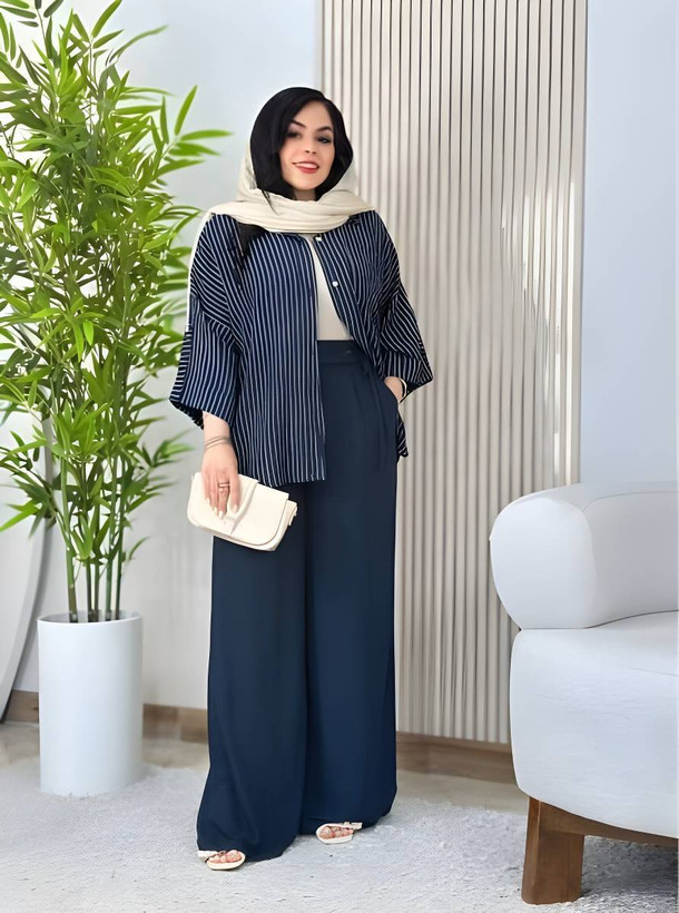 ست شومیز شلوار مهسون طرح راه راه🥰♥کد 5357 طاها