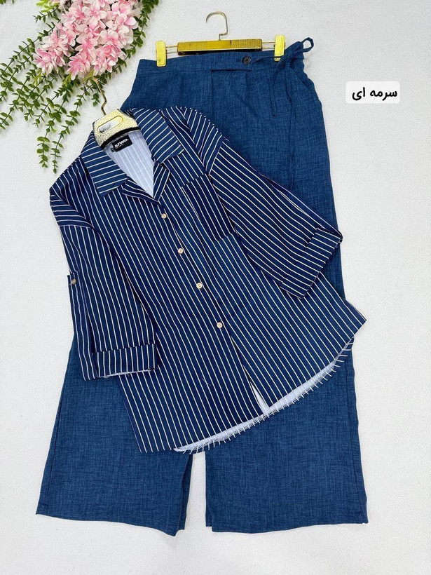 ست شومیز شلوار مهسون طرح راه راه🥰♥کد 5357 طاها