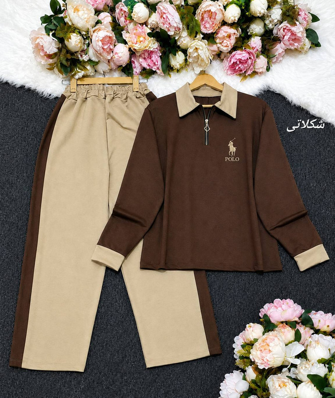 ست شومیز شلوار نیم زیپ Polo گلکسی نخ پنبه در دورنگ 🎀🎀کد۲۳۲۷۴ مدلند