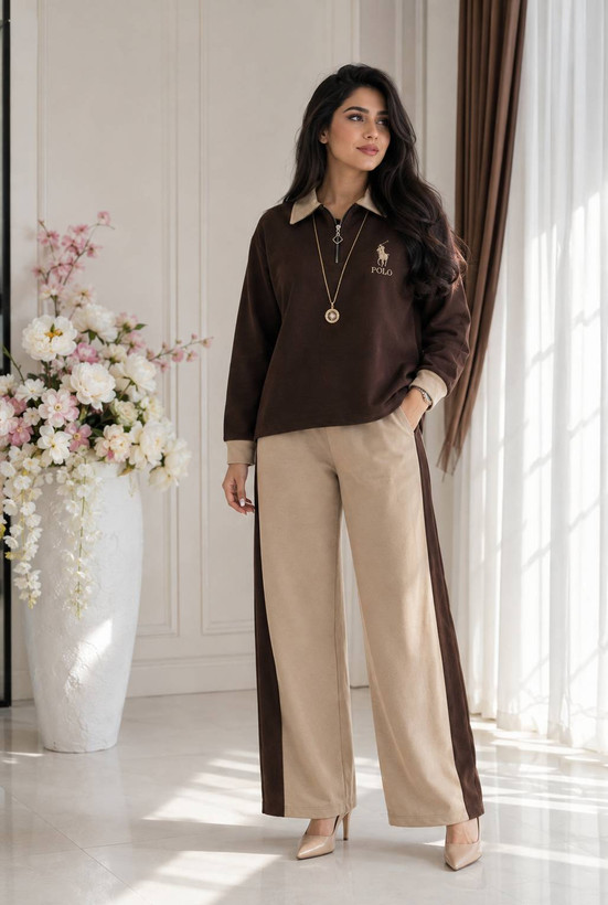 ست شومیز شلوار نیم زیپ Polo گلکسی نخ پنبه در دورنگ 🎀🎀کد۲۳۲۷۴ مدلند
