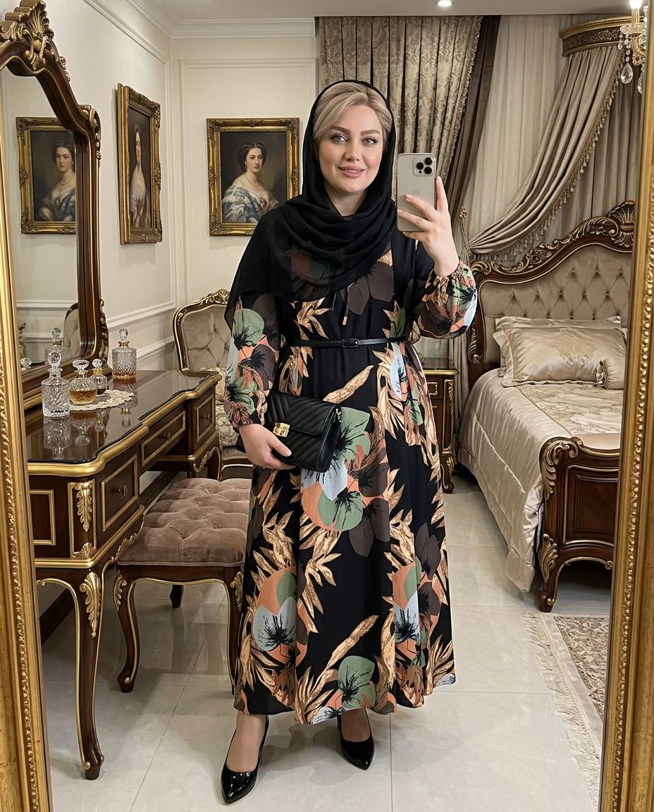 پیراهن قواره بزرگ خاتون جنس کرپ فلور در رنگبندی 😍😍کد۲۳۳۱۷ دلتا