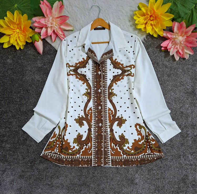 شومیز طرحدار الیزه 🌿 با رنگ بندی و کیفیت عالی ✅ بی بی 1119