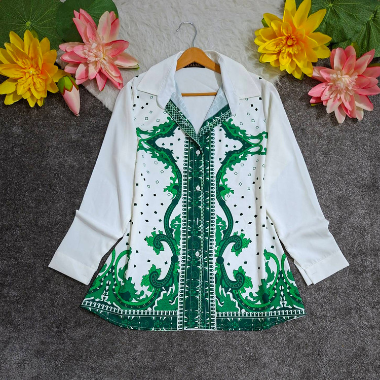 شومیز طرحدار الیزه 🌿 با رنگ بندی و کیفیت عالی ✅ بی بی 1119