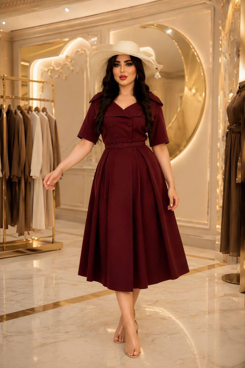 پیراهن نیم آستین گشیلا با کمربند🩷🎀کد 22729 ناز