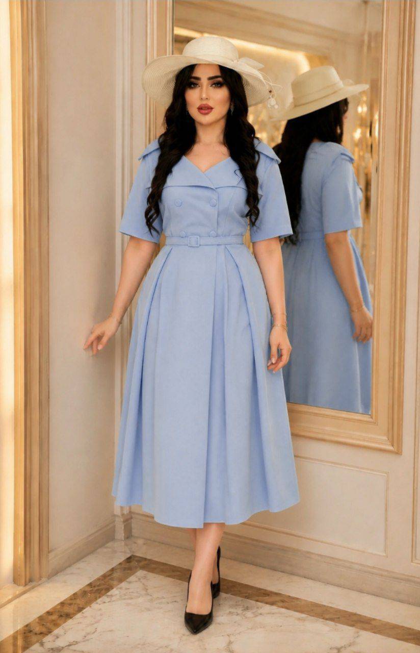 پیراهن نیم آستین گشیلا با کمربند🩷🎀کد 22729 ناز