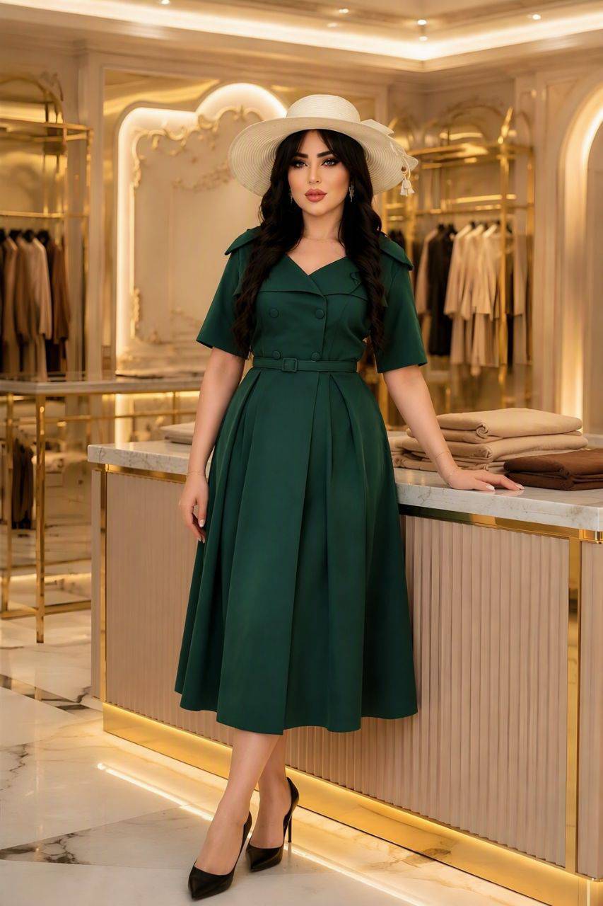 پیراهن نیم آستین گشیلا با کمربند🩷🎀کد 22729 ناز