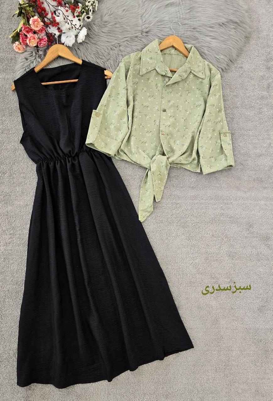 شومیز گره ای و سارافون نازنین 🌿 با کیفیت عالی ✅ والی21285