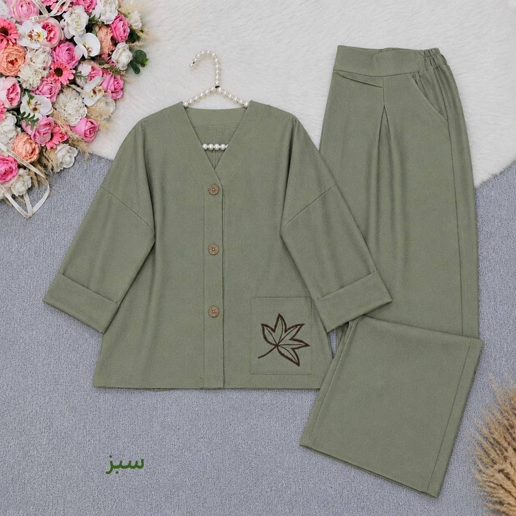 ست مانتو و شلوار گلبرگ🌿 با کیفیت عالی ✅ساری22708