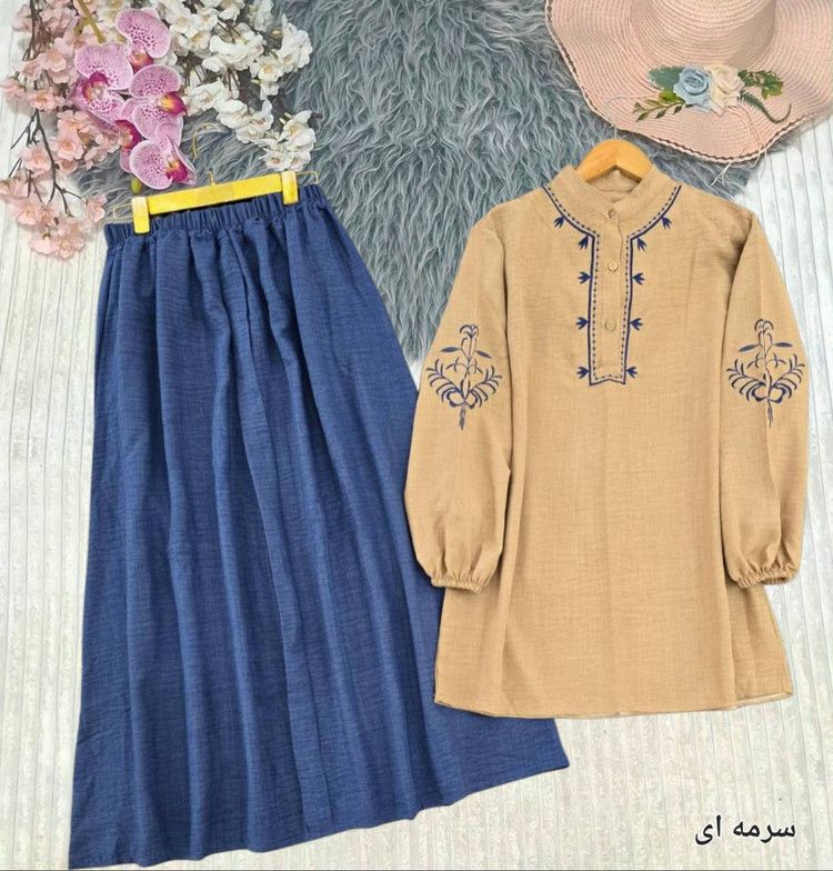 ست بلوز و دامن گلدوزی 🌿با رنگ بندی و کیفیت عالی ✅تارا76085