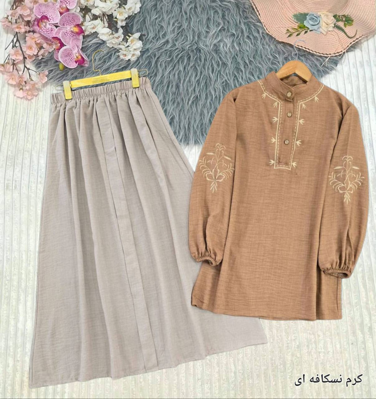 ست بلوز و دامن گلدوزی 🌿با رنگ بندی و کیفیت عالی ✅تارا76085