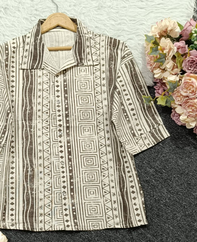 شومیز باکسی گندم جنس لنین درجه یک🌾🧡کد 22701 باران