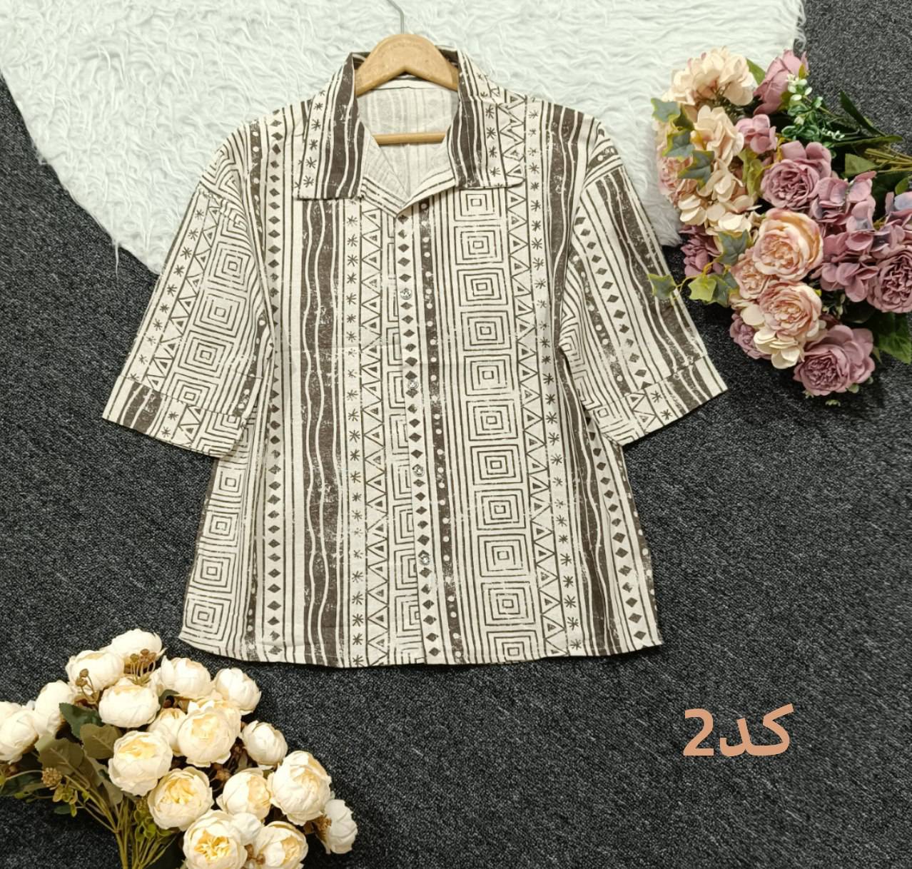 شومیز باکسی گندم جنس لنین درجه یک🌾🧡کد 22701 باران