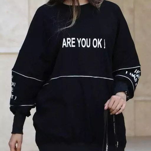 هودی لش are you ok سوپر پنبه تکرنگ مشکی 🥰🥰کد۲۳۶۳۸ ستشو
