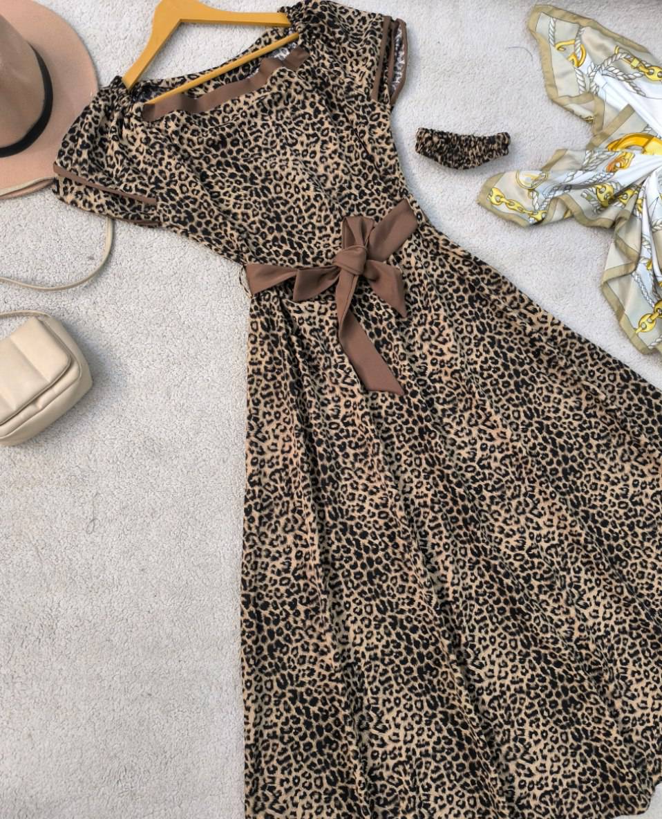 پیراهن بلند عروسکی پلنگی😍🎀کد 23677 ناز
