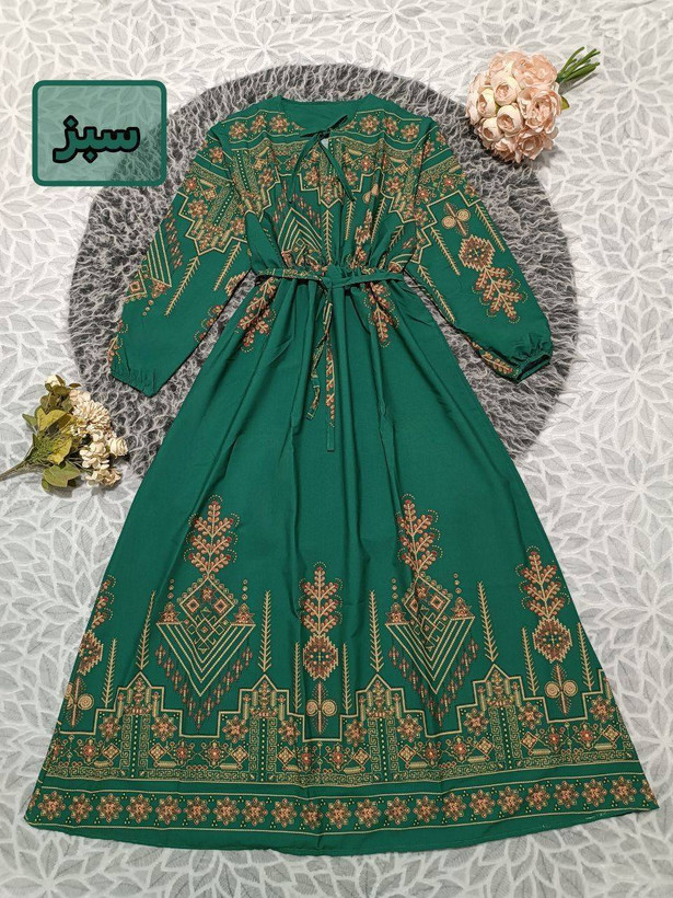 پیراهن کتیبه کلوش آبی وسبز جنس بوگاتی 🌈🌈کد۲۳۲۲۴ دلتا