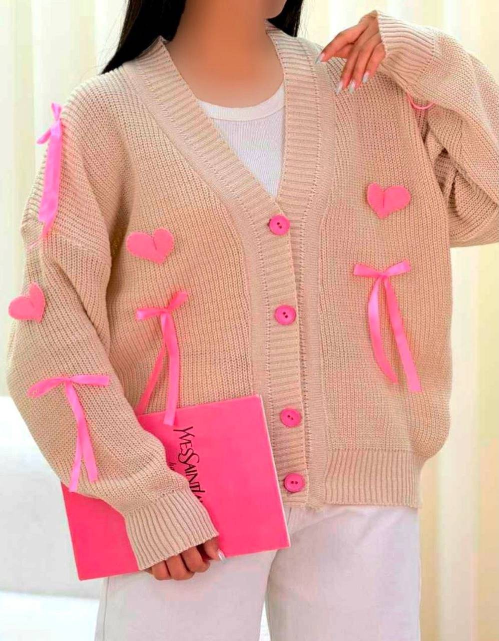 ژاکت بافت پینترستی قلبی 🎀🫀کد773 آدراپانا