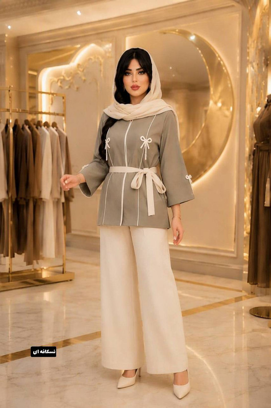 ست مانتو شلوار نیمه مجلسی گشنا🤩🤍✨کد 22690 ناز