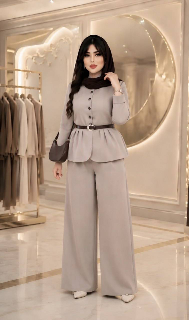 ست مانتو شلوار سمیه همراه کمربند😍♥👌🏻کد 23059 ناز