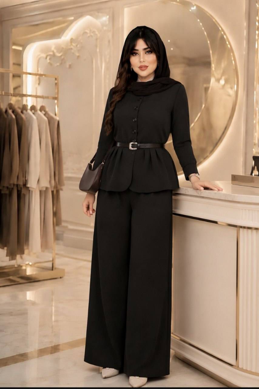 ست مانتو شلوار سمیه همراه کمربند😍♥👌🏻کد 23059 ناز