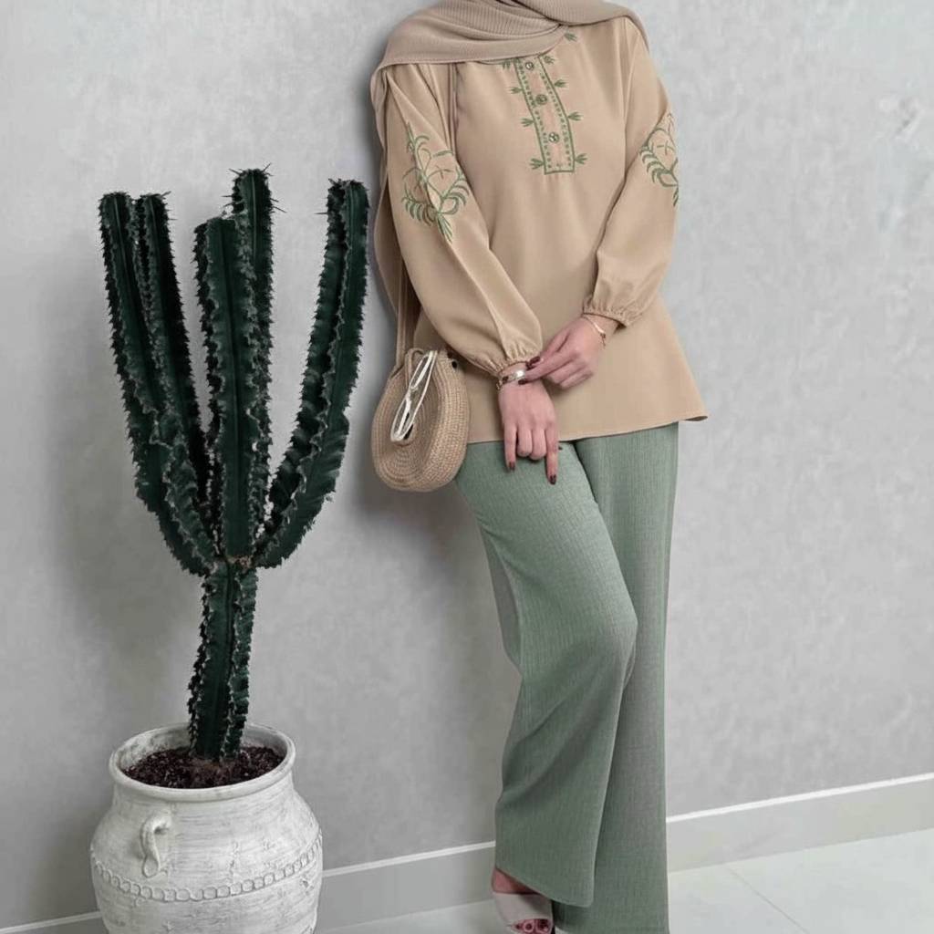 ست تونیک و شلوار گندم 🌾 با کیفیت عالی✅ والی5753