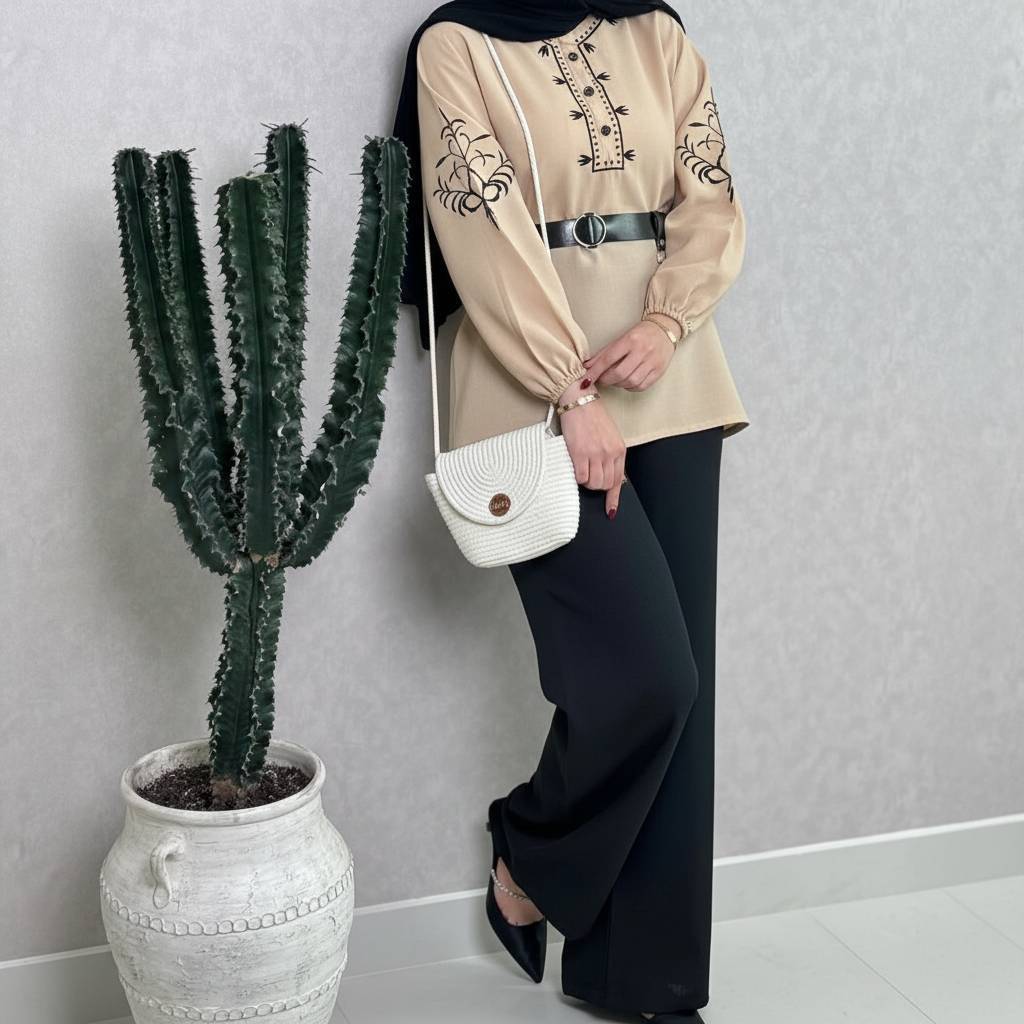 ست تونیک و شلوار گندم 🌾 با کیفیت عالی✅ والی5753