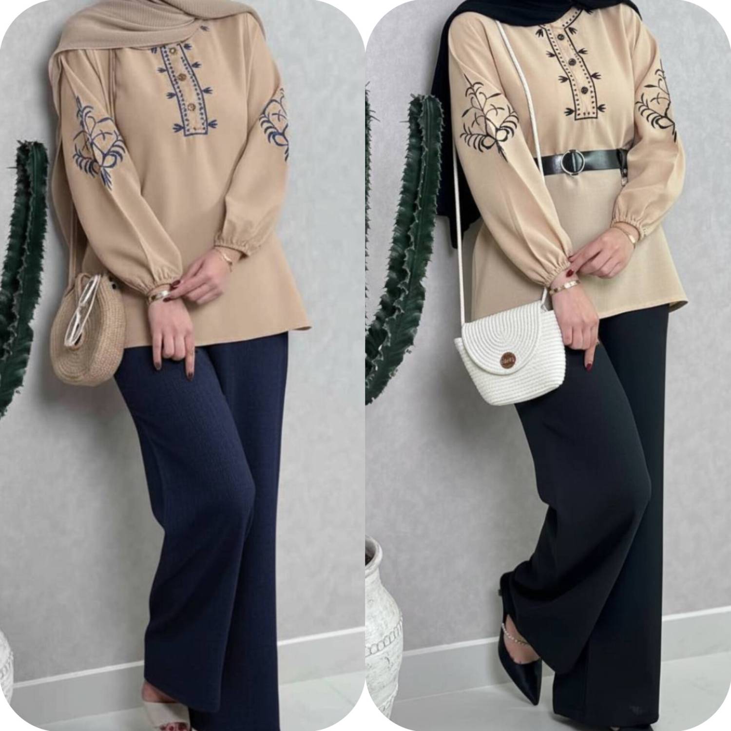 ست تونیک و شلوار گندم 🌾 با کیفیت عالی✅ والی5753