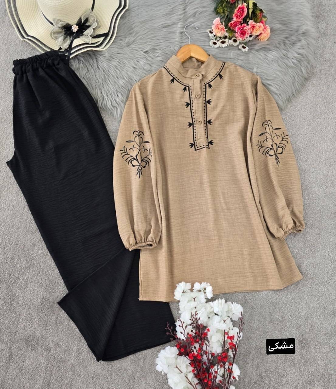 ست تونیک و شلوار گندم 🌾 با کیفیت عالی✅ والی5753