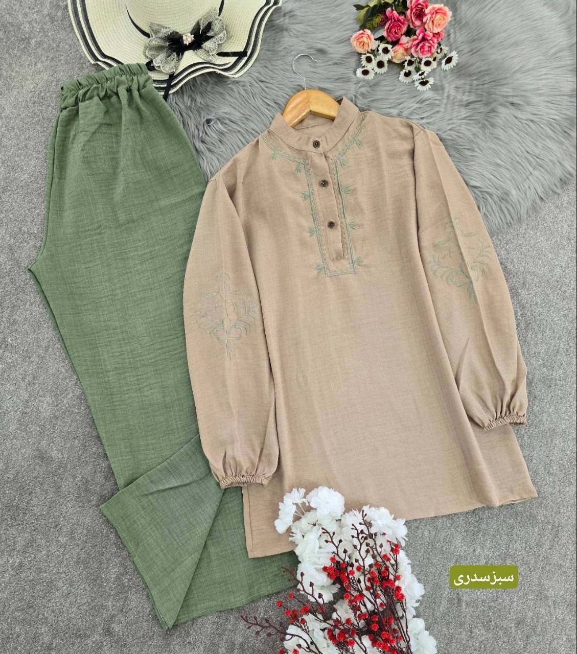 ست تونیک و شلوار گندم 🌾 با کیفیت عالی✅ والی5753