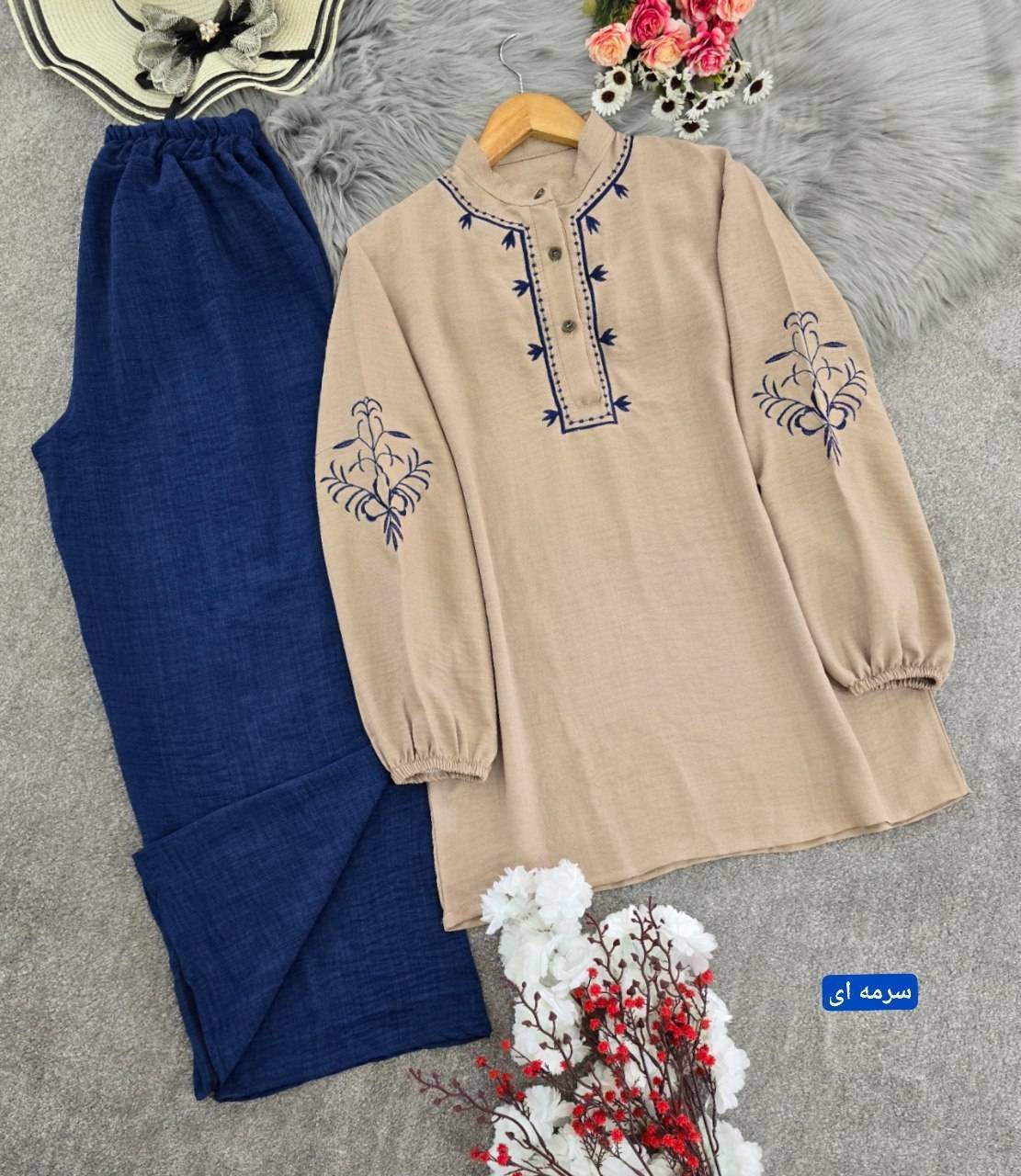ست تونیک و شلوار گندم 🌾 با کیفیت عالی✅ والی5753