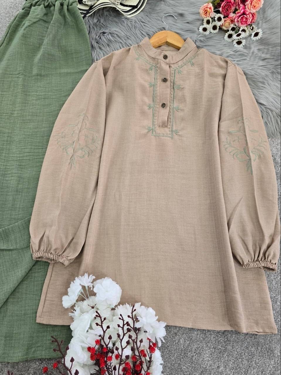 ست تونیک و شلوار گندم 🌾 با کیفیت عالی✅ والی5753