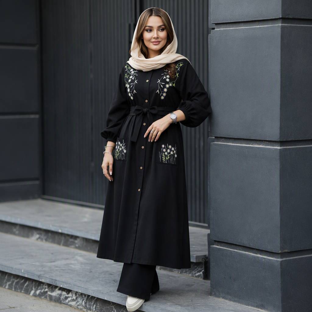 مانتو گلدوزی نهال 🌿 با رنگ بندی و کیفیت عالی ✅والی4654