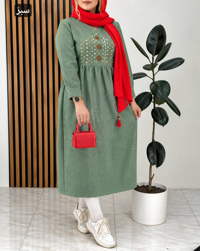پیراهن یقه گلدوزی نسیم 🌿 با کیفیت عالی ✅ ارغوان 10132