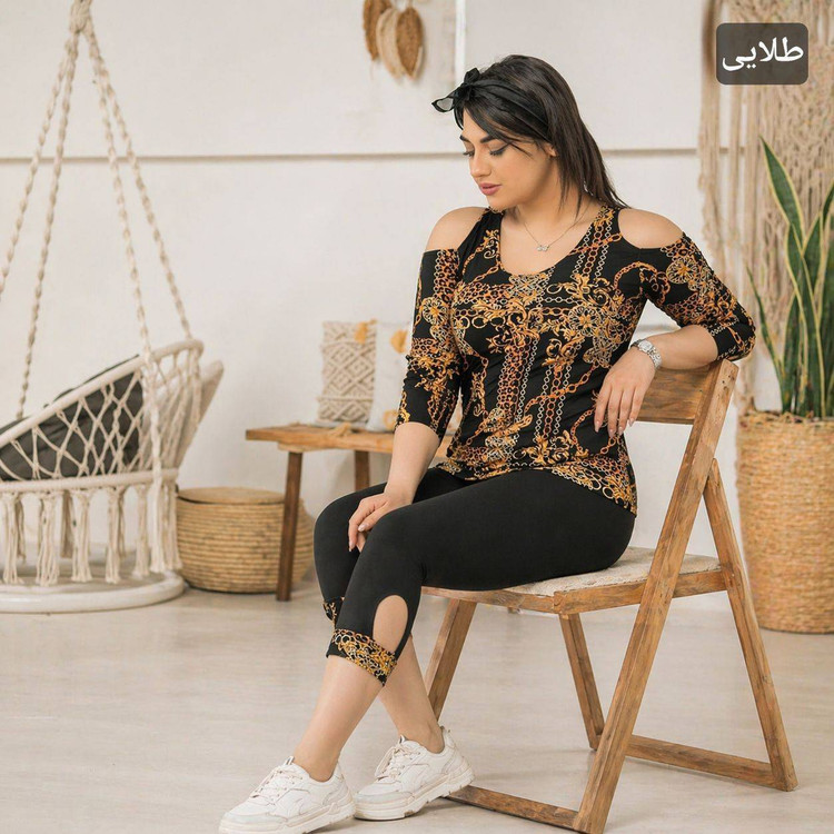 ست تونیک و شلوار سرشونه باز فشن 🌿 با کیفیت عالی ✅ شایسته3055