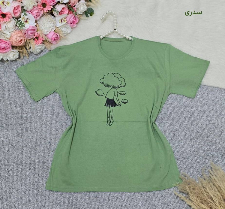 تیشرت باکسی طرح دخترک 🌿 با رنگ بندی و کیفیت عالی ✅ ساری23843