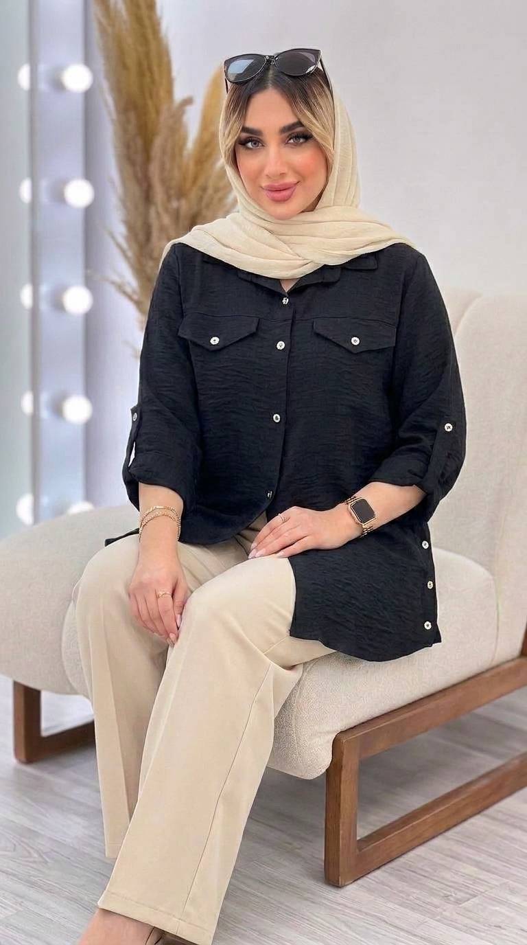 شومیز شانتون بغل دکمه آستین پاکتی 🌿 با رنگ بندی و کیفیت عالی✅ ارغوان100986
