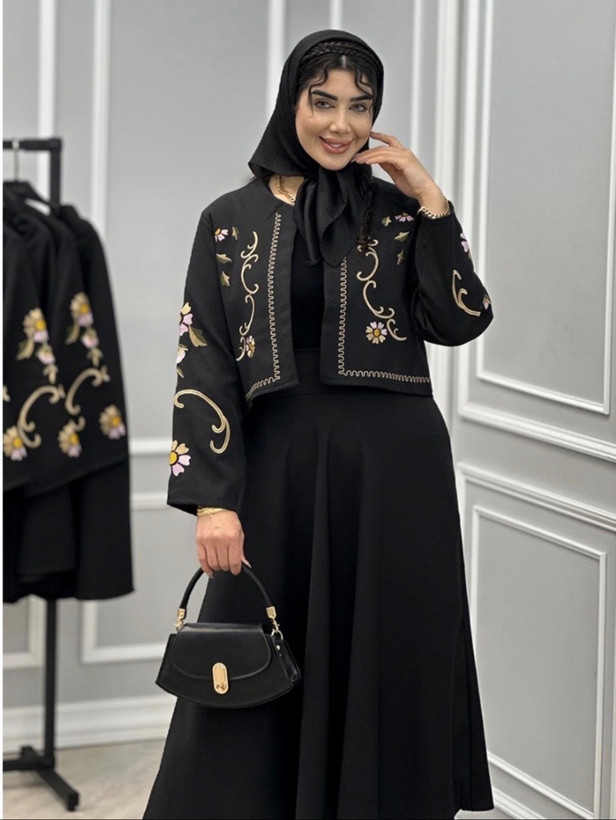 کت دامن گلدوزی کرپ مازراتی اعلا تکرنگ 🥰🥰کد۱۳۶۵۷ راشین