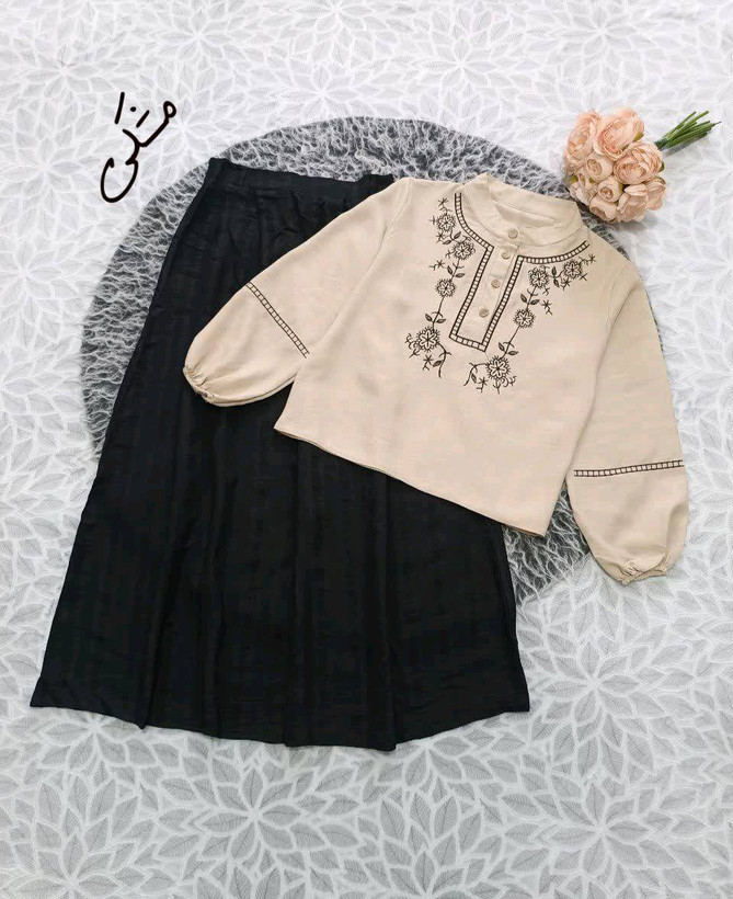 ست دو تیکه مهر(شومیز-دامن)در رنگبندی 🌈🌈کد۲۳۹۱۲ دلتا